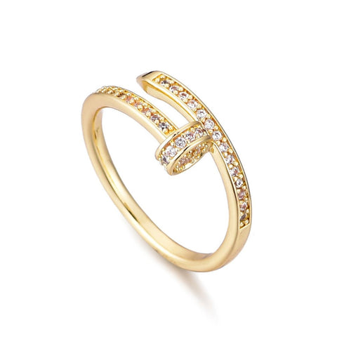 14k Yellow Gold Plated CZ Nail Ring