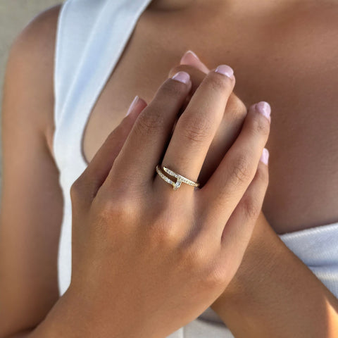 14k Yellow Gold Plated CZ Nail Ring