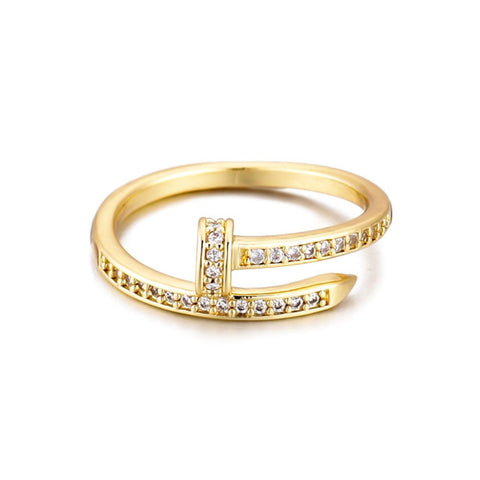 14k Yellow Gold Plated CZ Nail Ring