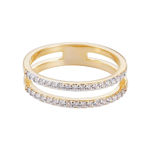 14k Gold Plated CZ Double Band Ring
