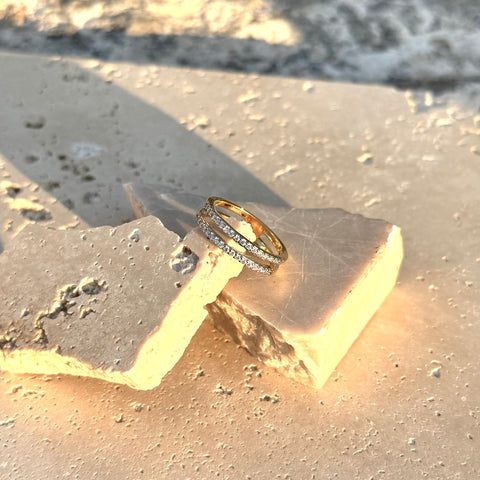 14k Gold Plated CZ Double Band Ring