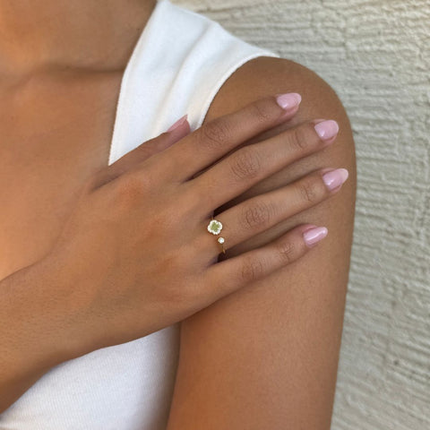 14k Gold Plated CZ Open Band Clover Ring