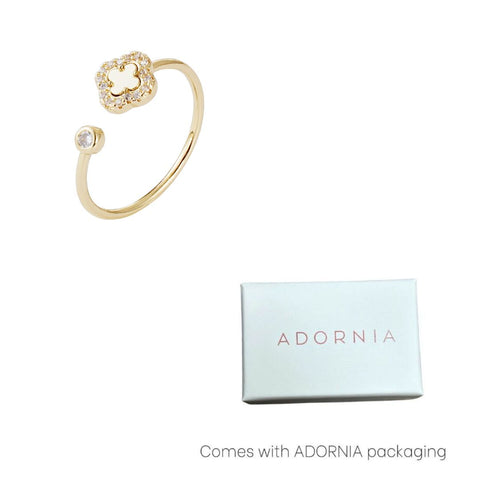 14k Gold Plated CZ Open Band Clover Ring