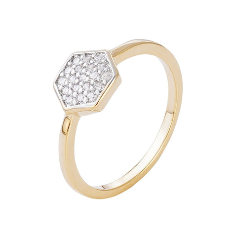 14k Gold Plated CZ Mini Hexagon Ring