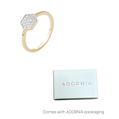 14k Gold Plated CZ Mini Hexagon Ring