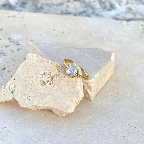 14k Gold Plated CZ Mini Hexagon Ring