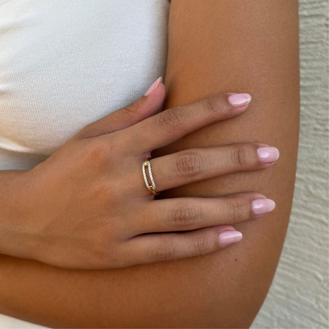 14k Gold Plated CZ Link Ring