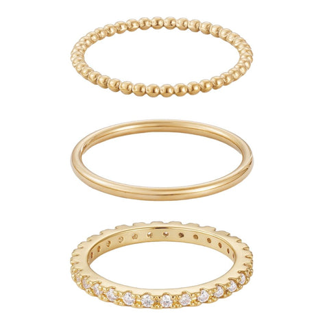 14k Gold Plated 3-Band Eternity Band Set