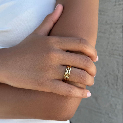Tarnish Resistant 18k Gold Plated Stacking Band Set