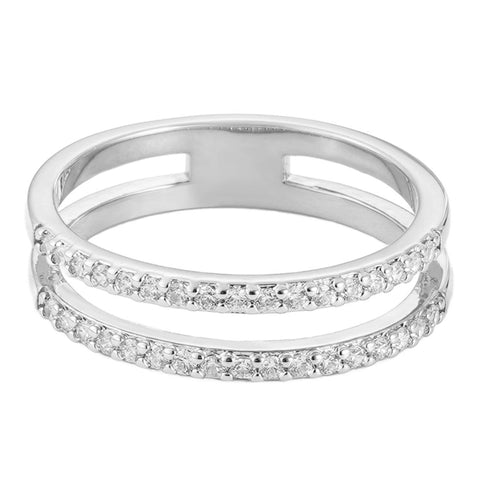 Silver Plated CZ Double Band Ring