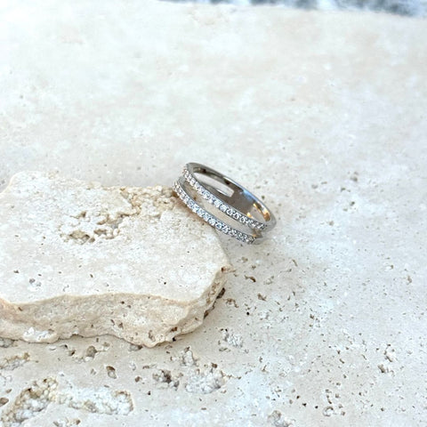 Silver Plated CZ Double Band Ring