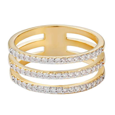14k Gold Plated CZ Triple Band Ring