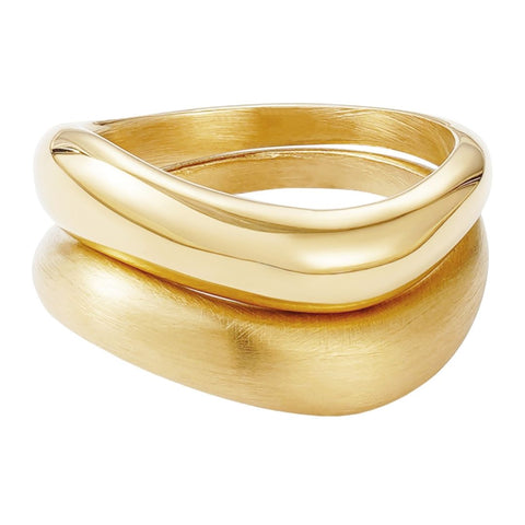 Tarnish Resistant 18k Gold Plated Nesting Curved Band Set