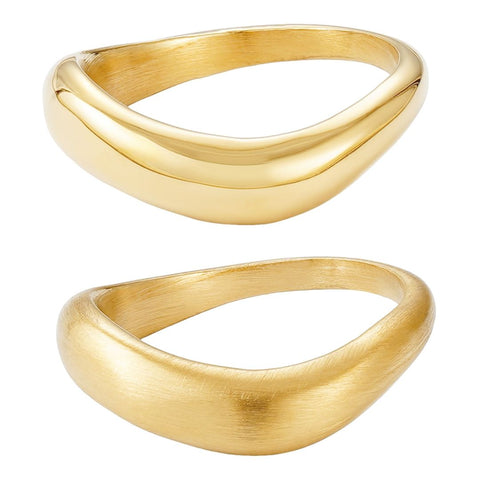 Tarnish Resistant 18k Gold Plated Nesting Curved Band Set