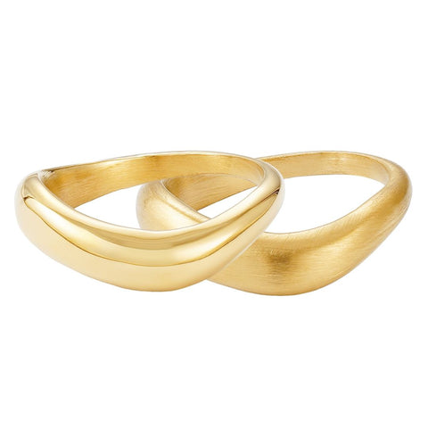 Tarnish Resistant 18k Gold Plated Nesting Curved Band Set