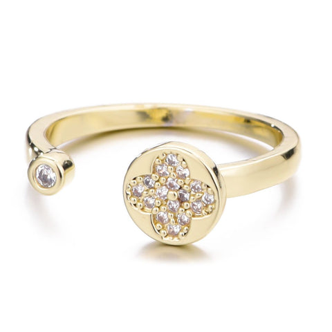 14k Gold Plated Open Bands CZ Clover Ring