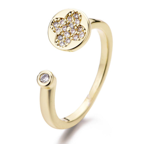 14k Gold Plated Open Bands CZ Clover Ring