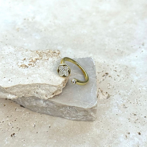 14k Gold Plated Open Bands CZ Clover Ring