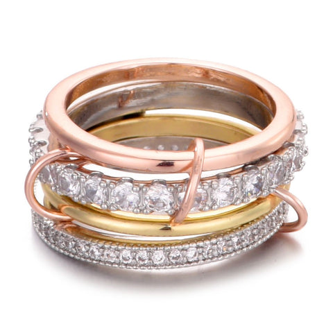 Mixed Metal 4-Layer Crystal Stack Ring