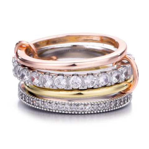 Mixed Metal 4-Layer Crystal Stack Ring