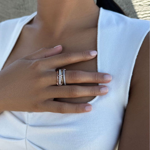 Mixed Metal 4-Layer Crystal Stack Ring
