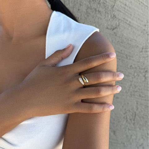 14k Gold Plated CZ Curved Bands Ring