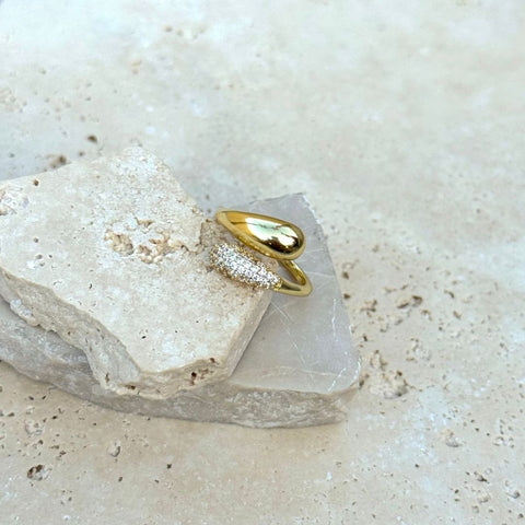 14k Gold Plated CZ Curved Bands Ring