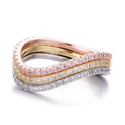 Tri-Color CZ Curved Eternity Band Nesting Set