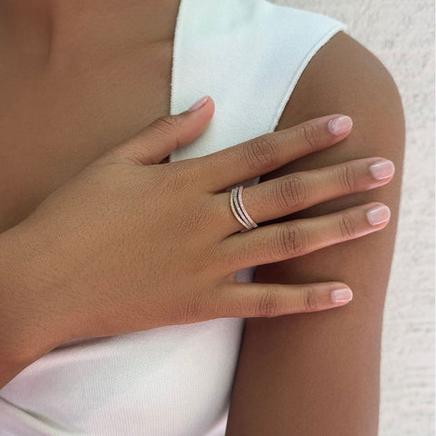 Tri-Color CZ Curved Eternity Band Nesting Set