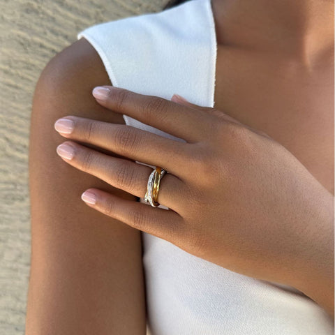 Tarnish Resistant Two-Tone CZ Rolling Eternity Bands