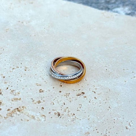 Tarnish Resistant Two-Tone CZ Rolling Eternity Bands