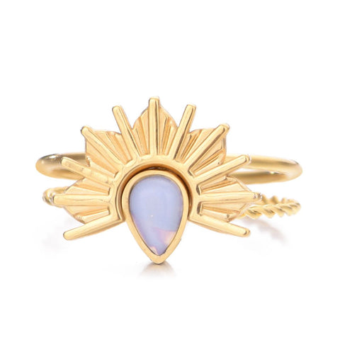 Tarnish Resistant 18k Gold Plated Opal Sunrise Ring Set