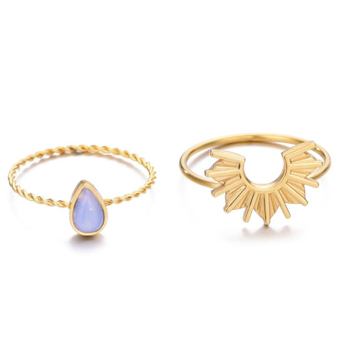 Tarnish Resistant 18k Gold Plated Opal Sunrise Ring Set