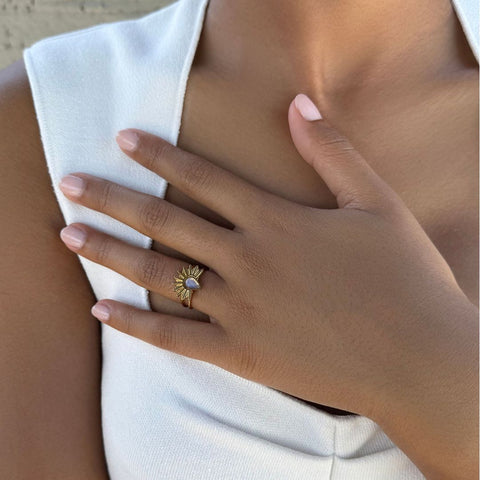 Tarnish Resistant 18k Gold Plated Opal Sunrise Ring Set