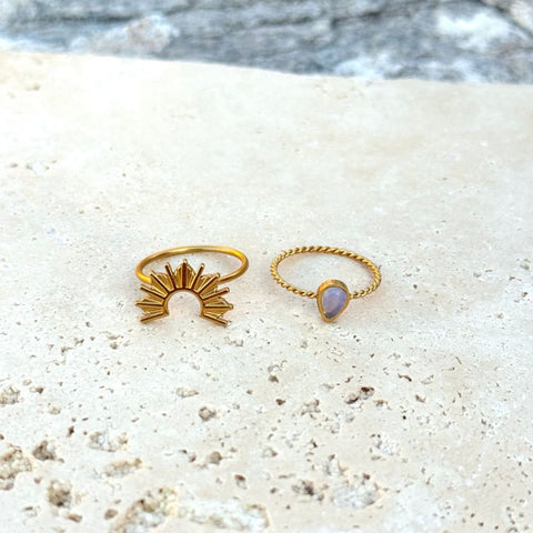Tarnish Resistant 18k Gold Plated Opal Sunrise Ring Set