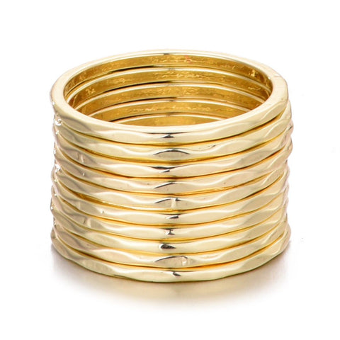 Gold Plated 10-Ring Hammered Band Set
