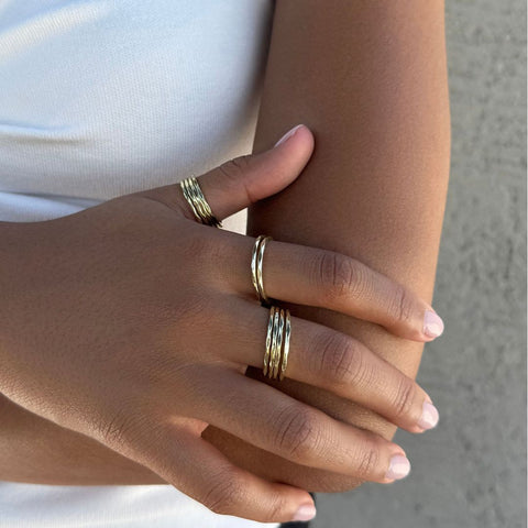 Gold Plated 10-Ring Hammered Band Set