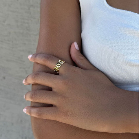 14k Gold Plated Grid Pattern Band