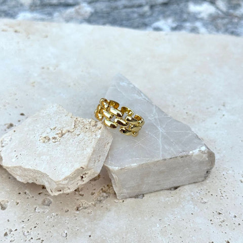 14k Gold Plated Grid Pattern Band