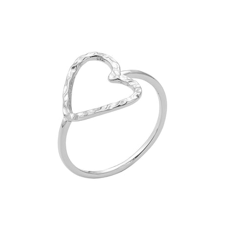 Silver Plated Hammered Open Heart Ring