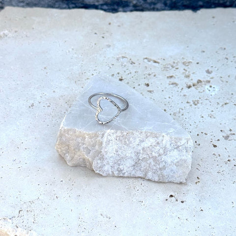 Silver Plated Hammered Open Heart Ring