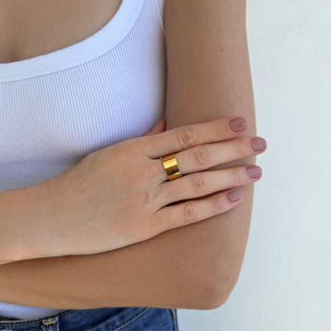 Tarnish Resistant 18k Gold Plated Tall Band