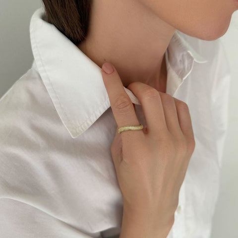 14k Gold Plated Curved CZ Chunky Band