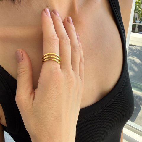 Tarnish Resistant 18k Gold Plated Wave Band