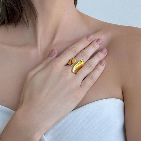 Tarnish Resistant 18k Gold Plated Open Columns Ring