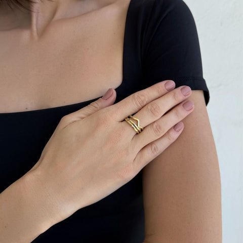 14k Gold Plated 3-Band CZ Set
