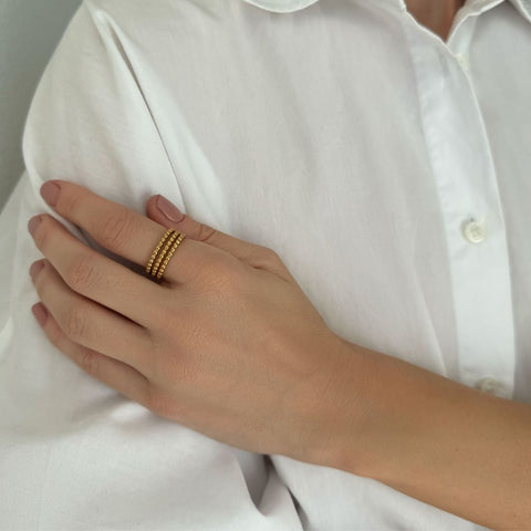 Tarnish Resistant 18k Gold Plated Set of Three Bead Rings