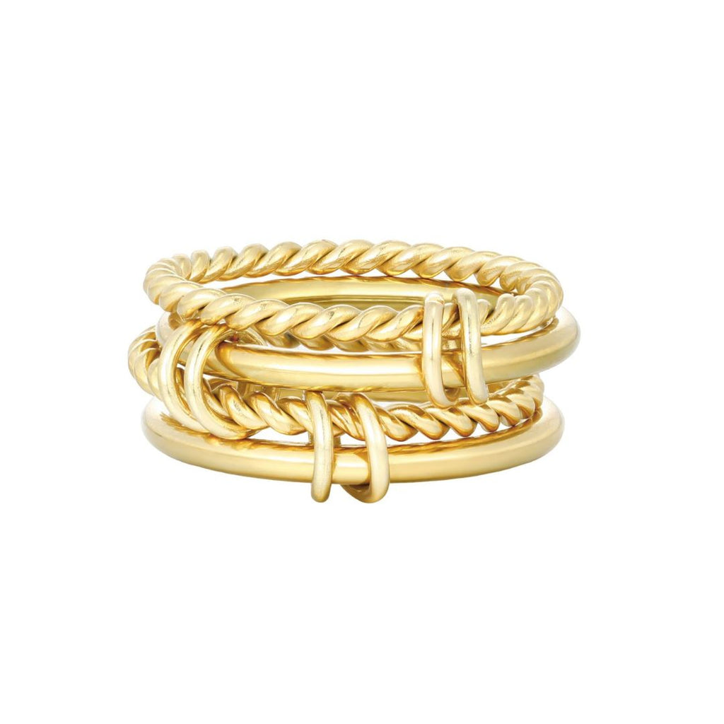 Tarnish Resistant 18k Gold Plated Four Band Connected Ring Set
