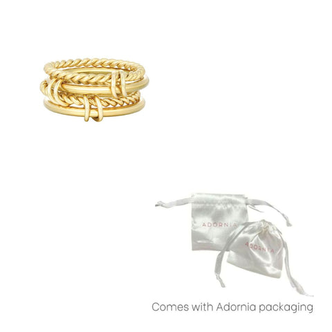 Tarnish Resistant 18k Gold Plated Four Band Connected Ring Set
