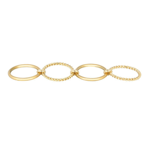Tarnish Resistant 18k Gold Plated Four Band Connected Ring Set